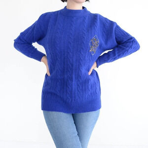 Vintage lambswool blend Purple Cable Knit Women's Sweater